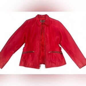 Vintage Guess Genuine Red Leather Jacket Size M
